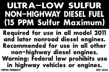Ultra-low sulfur NON-HIGHWAY diesel decal