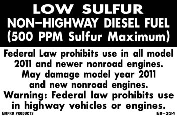 Low sulfur NON-HIGHWAY diesel decal